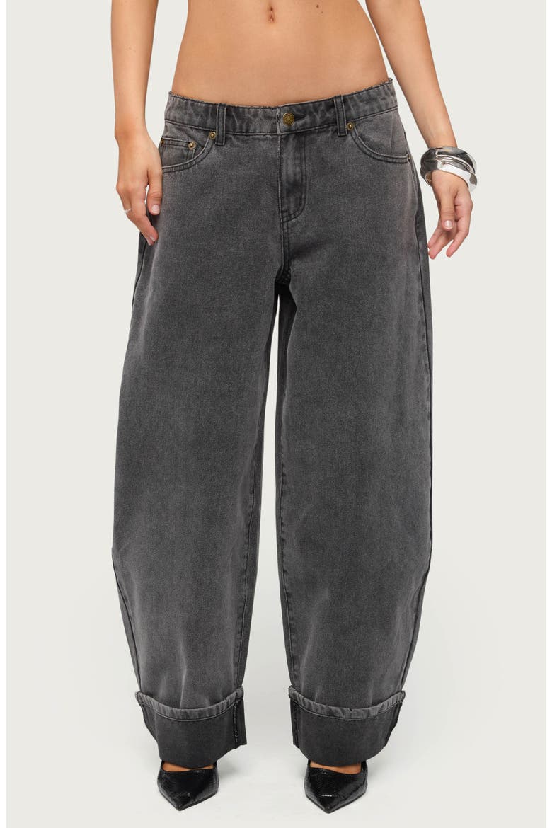 Kella Low Rise Baggy Wide Leg Cuffed Jeans, Main, color, BLACK-WASHED