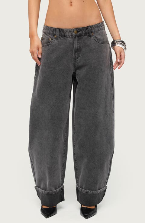 Kella Low Rise Baggy Wide Leg Cuffed Jeans