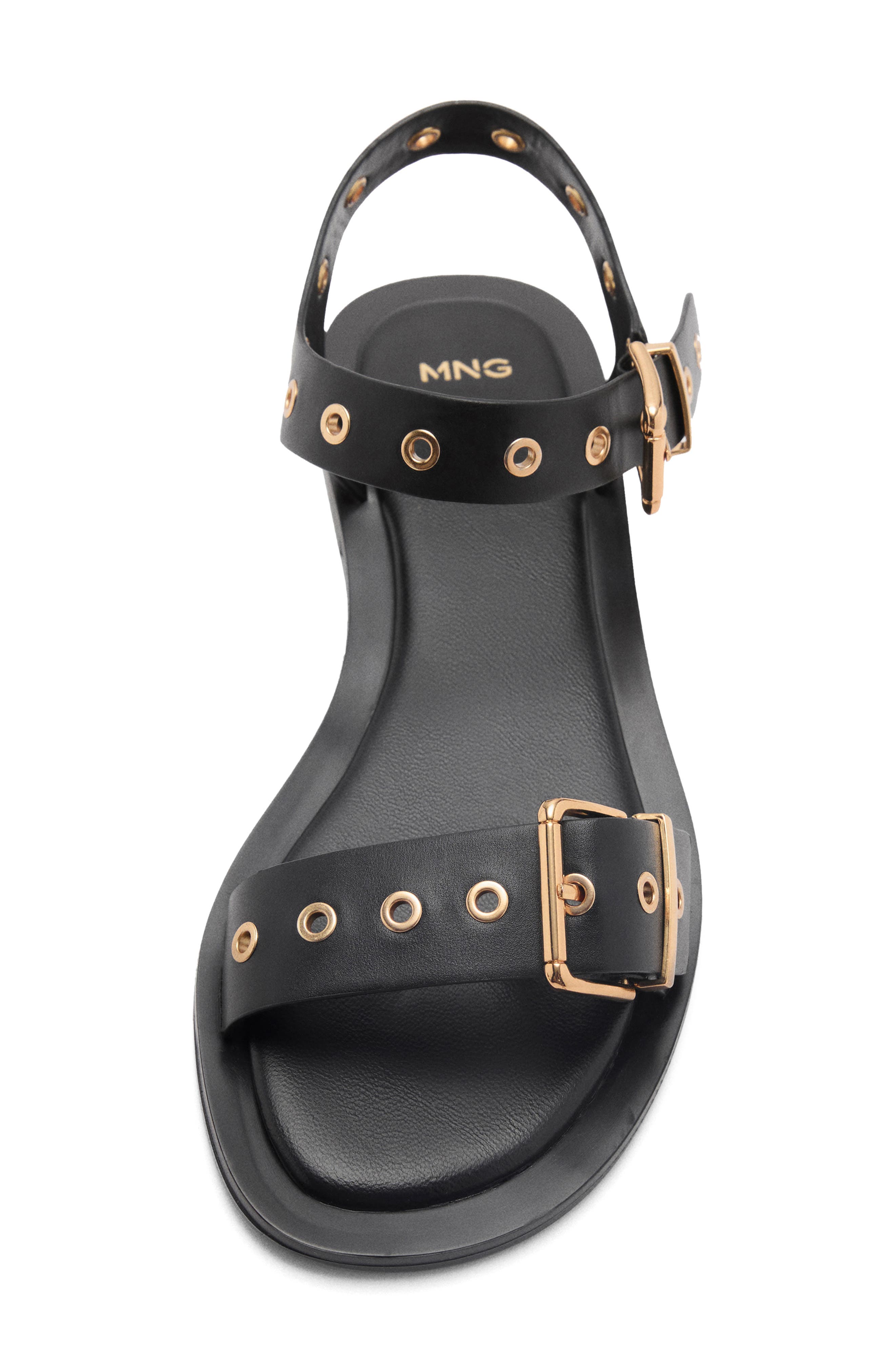 MANGO Grommet Strap Sandal, Alternate, color, Black