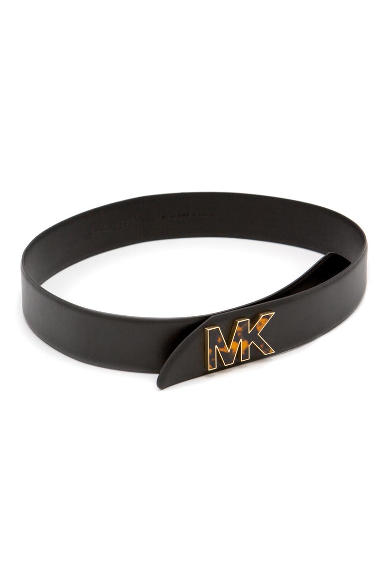 Logo Hardware Leather Belt, Alternate, color, BLACK