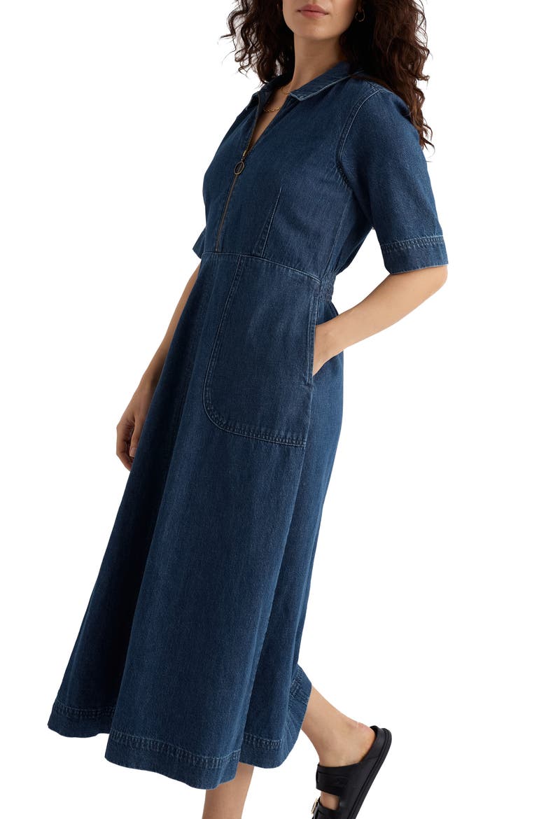 Gwenter Cotton & Linen Dress, Alternate, color, MID WASH