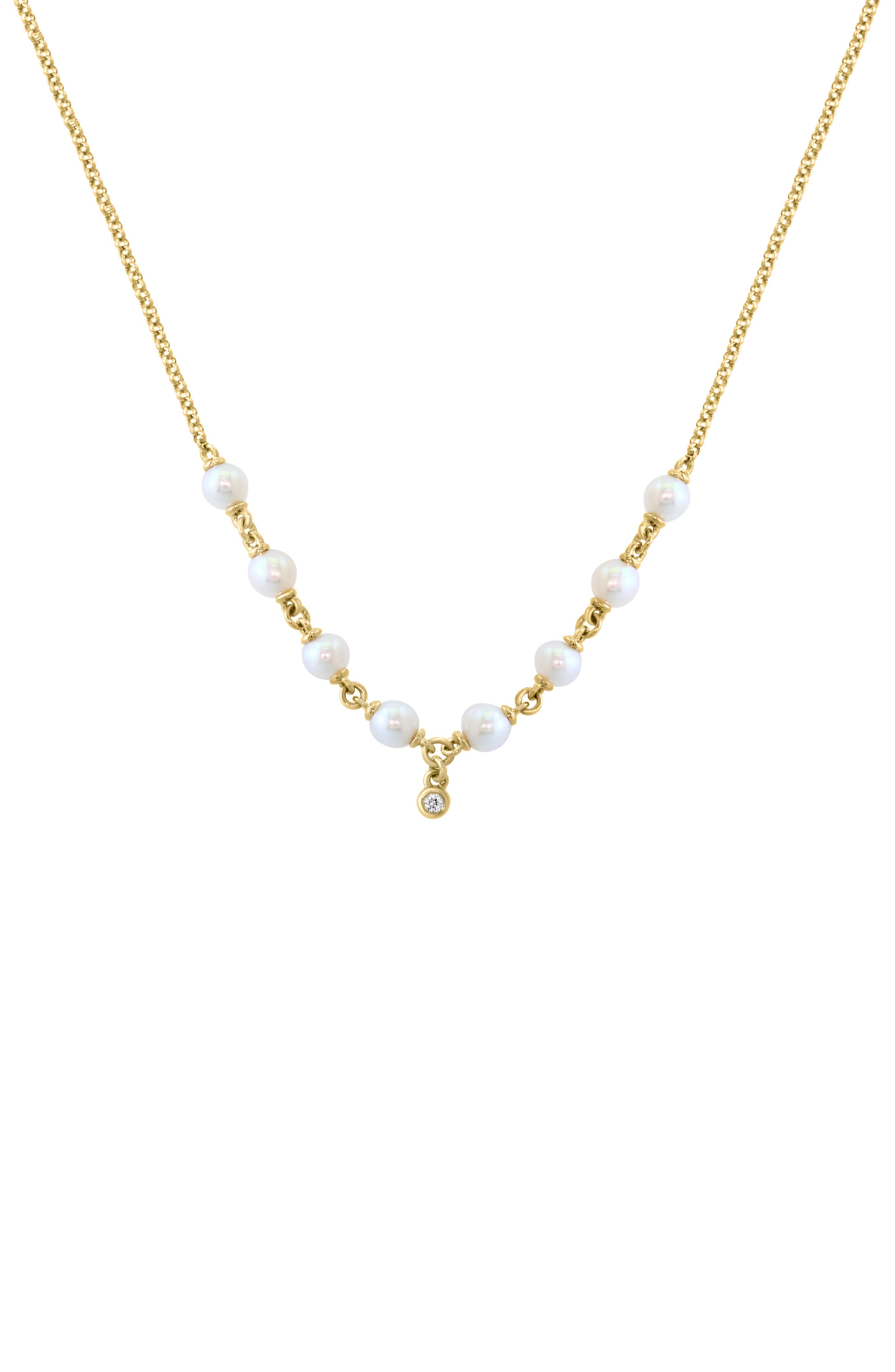 EFFY Diamond & Freshwater Pearl Station Necklace