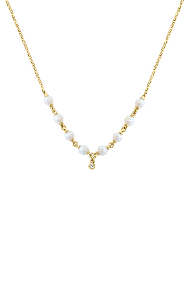 Diamond & Freshwater Pearl Station Necklace, Main, color, GOLD