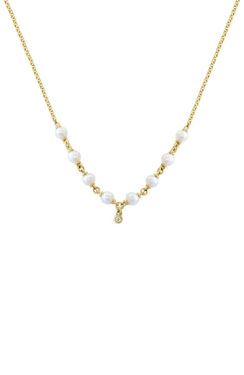 EFFY Diamond & Freshwater Pearl Station Necklace, Main, color, Gold