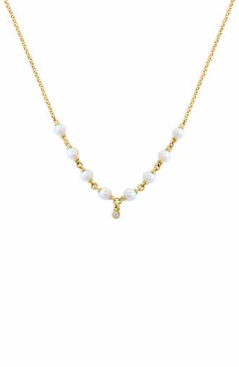 Diamond & Freshwater Pearl Station Necklace