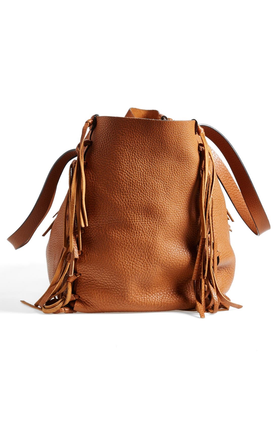 'Crockee' Fringed Leather Tote, Alternate, color, LIGHT CUIR