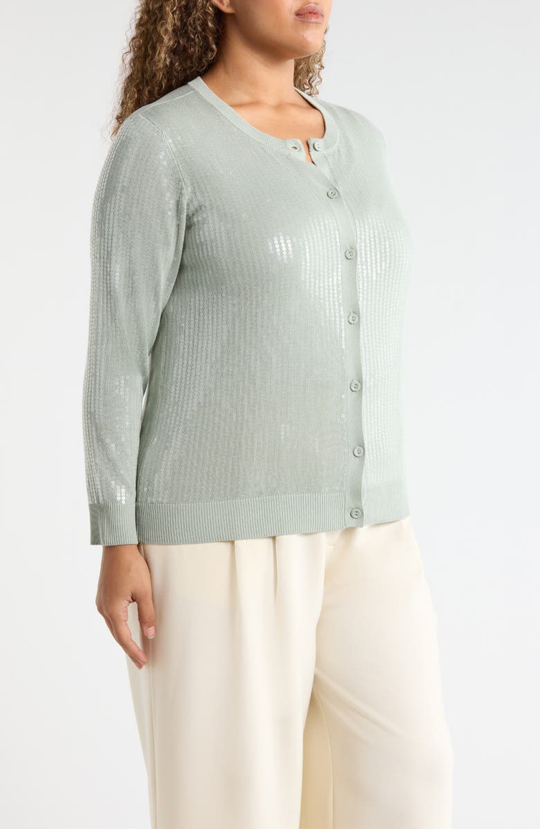Anne Klein Clear Sequin Cardigan, Alternate, color, Soft Aloe