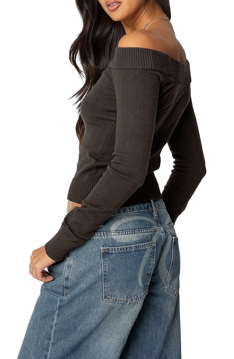EDIKTED TJ Off the Shoulder Top, Alternate, color, Dark-Gray