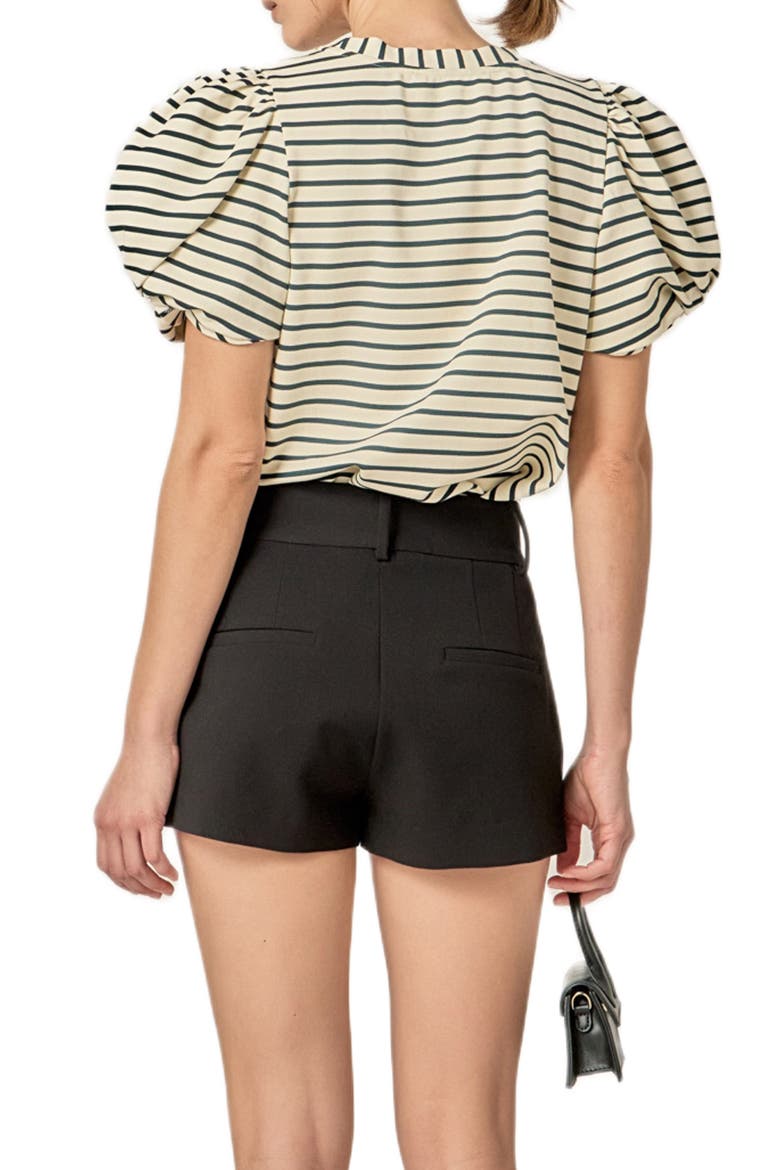 Puff Sleeve Stripe T-Shirt, Alternate, color, IVORY/ GREEN