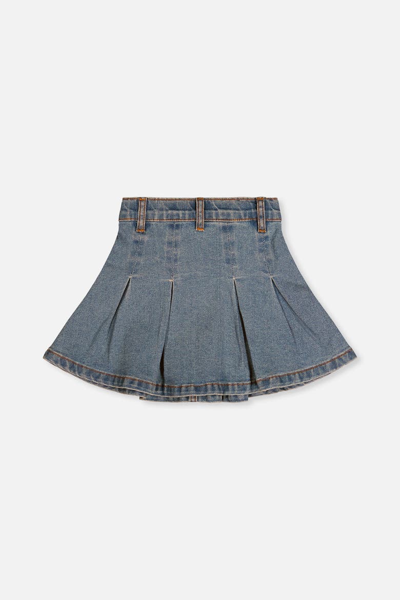 Pleated Denim Elastic Waistband Star Appliqué Skirt, Alternate, color, Navy Blue Denim