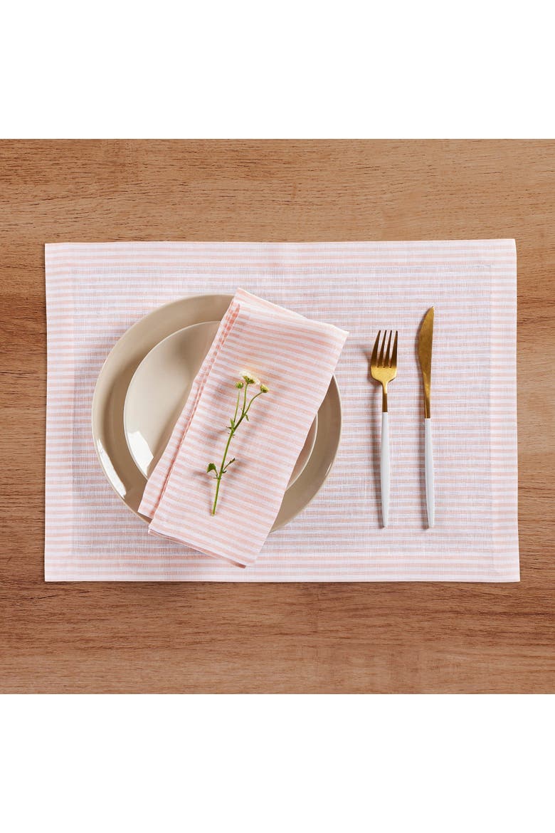 Linen Placemats Set of 4, 14 x 19" - Narrow Stripe, Alternate, color, Peach and White