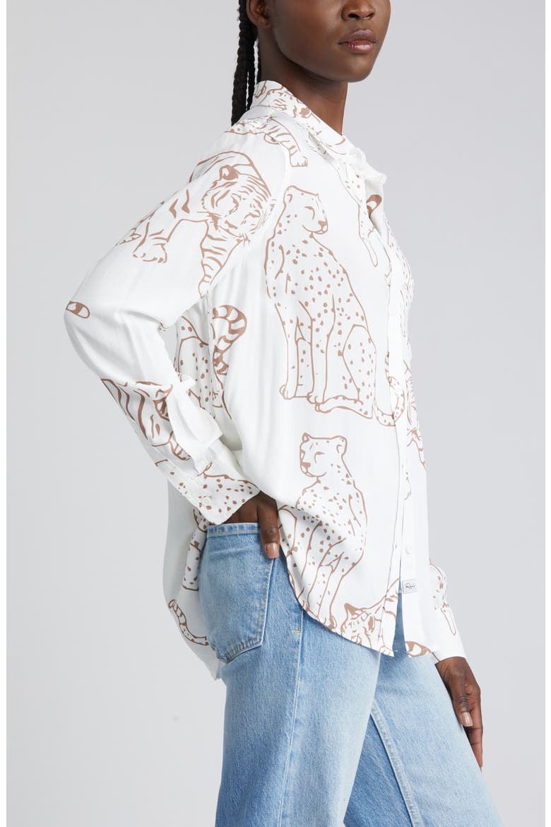 Kathryn Wild Cat Print Button-Up Shirt, Alternate, color, CAMEL JUNGLE CATS