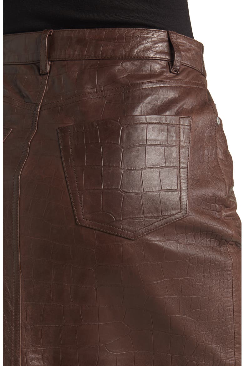 Croc Embossed Leather Skirt, Alternate, color, AMERICANO