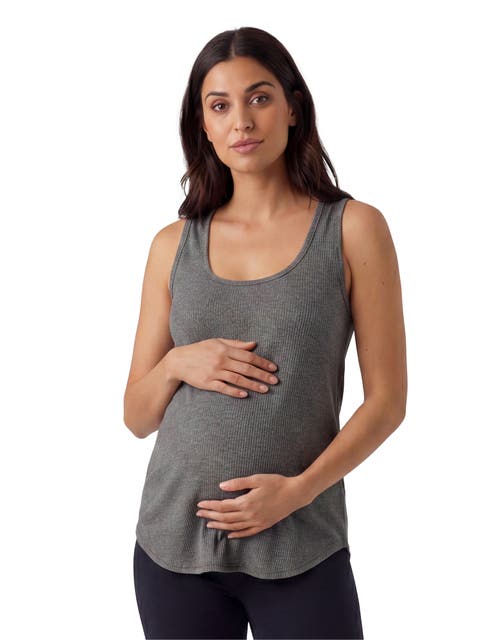 Maternity Basic Ribbed Knit Sleeveless Scoop Neck Long Flared Tank Top