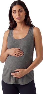 24seven Comfort Apparel Maternity Basic Ribbed Knit Sleeveless Scoop Neck Long Flared Tank Top