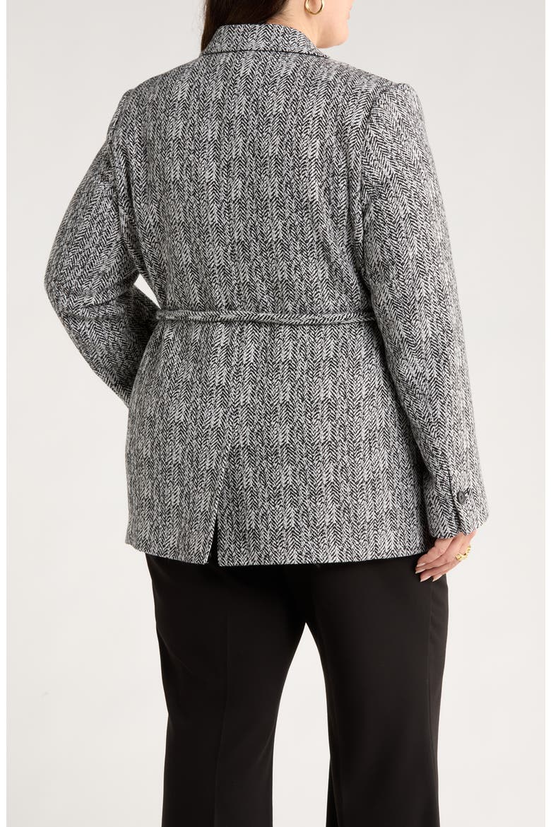 The Liv Belted Textured Boyfriend Blazer, Alternate, color, BLACK IVORY HERRINGBONE