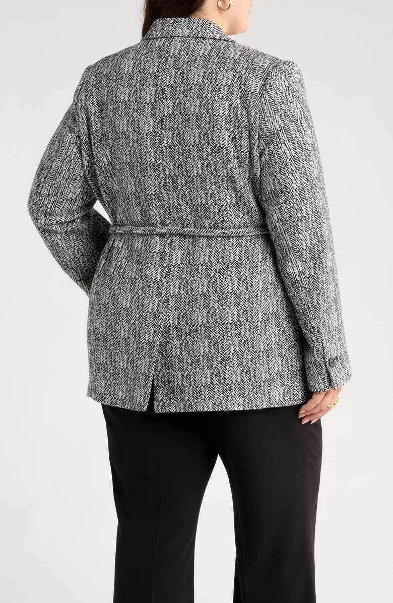Nordstrom The Liv Belted Textured Boyfriend Blazer, Alternate, color, Black Ivory Herringbone