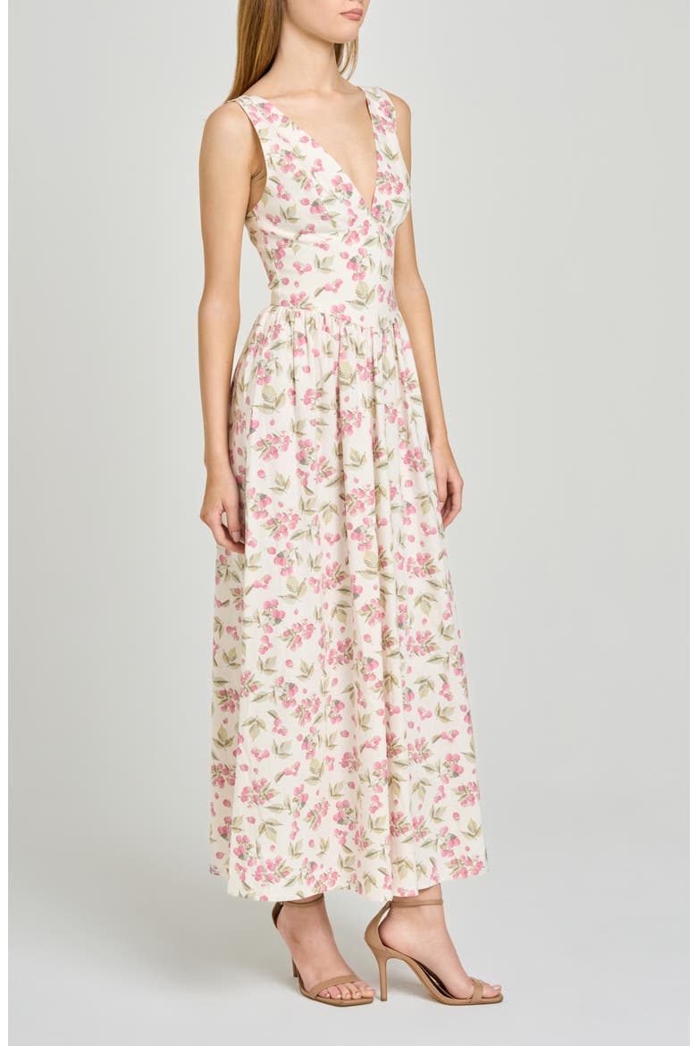 Vivia Floral Plunge Neck Drop Waist Midi Dress, Alternate, color, GARDEN RASPBERRY