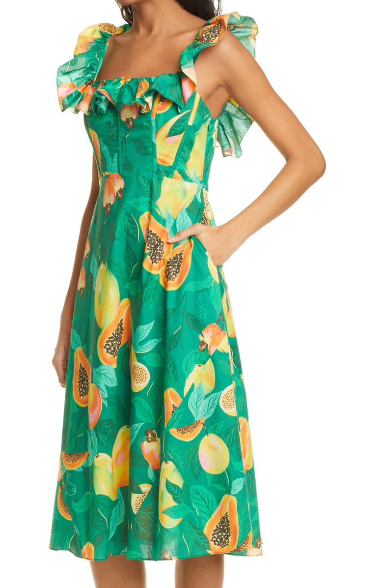 FARM Rio Green Papaya Salad Cotton Dress, Alternate, color,