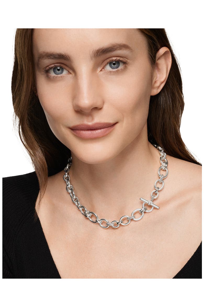 DY Mercer® Chain Necklace in Sterling Silver with Diamonds, 8mm, Alternate, color, DIAMOND/ SILVER