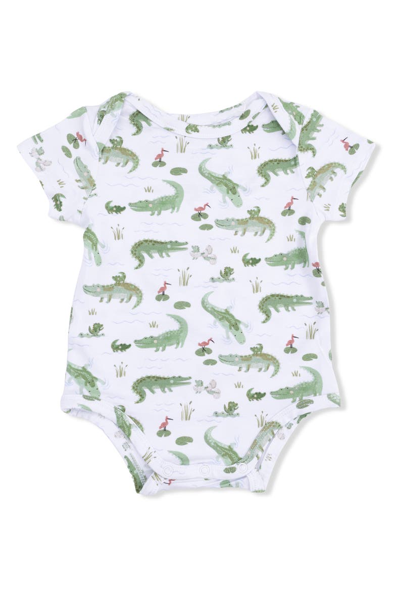 Angel Dear Crayon Alligators Bodysuit, Main, color, Ivory Green