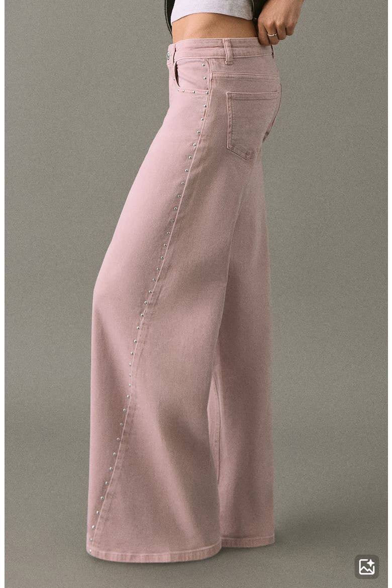 Stud Wide Leg Jeans, Alternate, color, PALE PINK