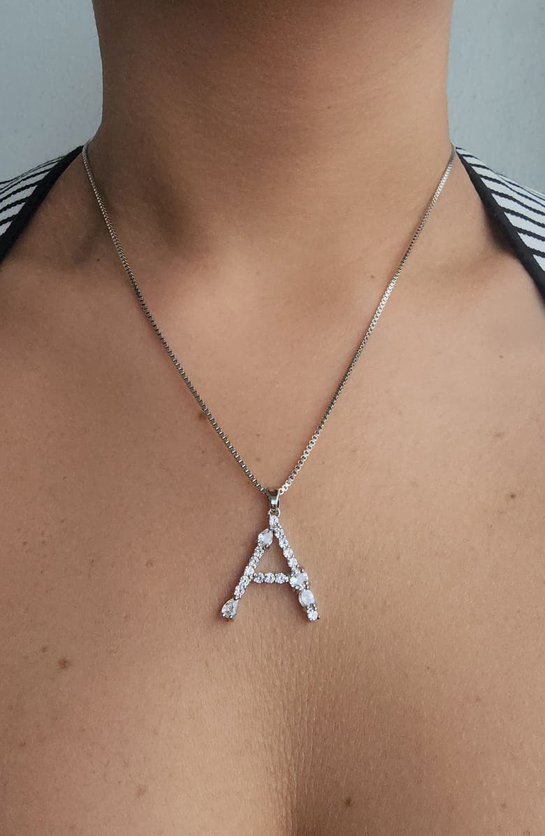 Adornia Mixed Crystal Initial Pendant Necklace, Alternate, color, Silver-A