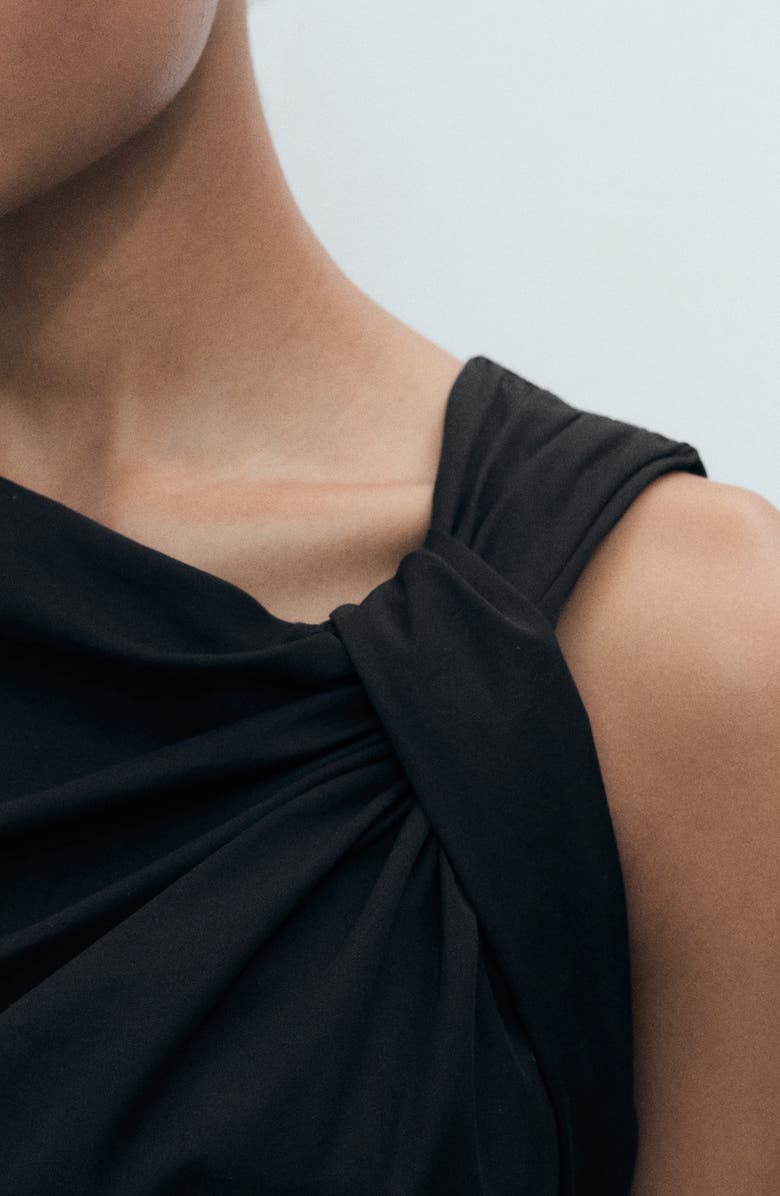 MANGO Asymmetric Neck Cotton Blend Crop Jumpsuit, Alternate, color, Black