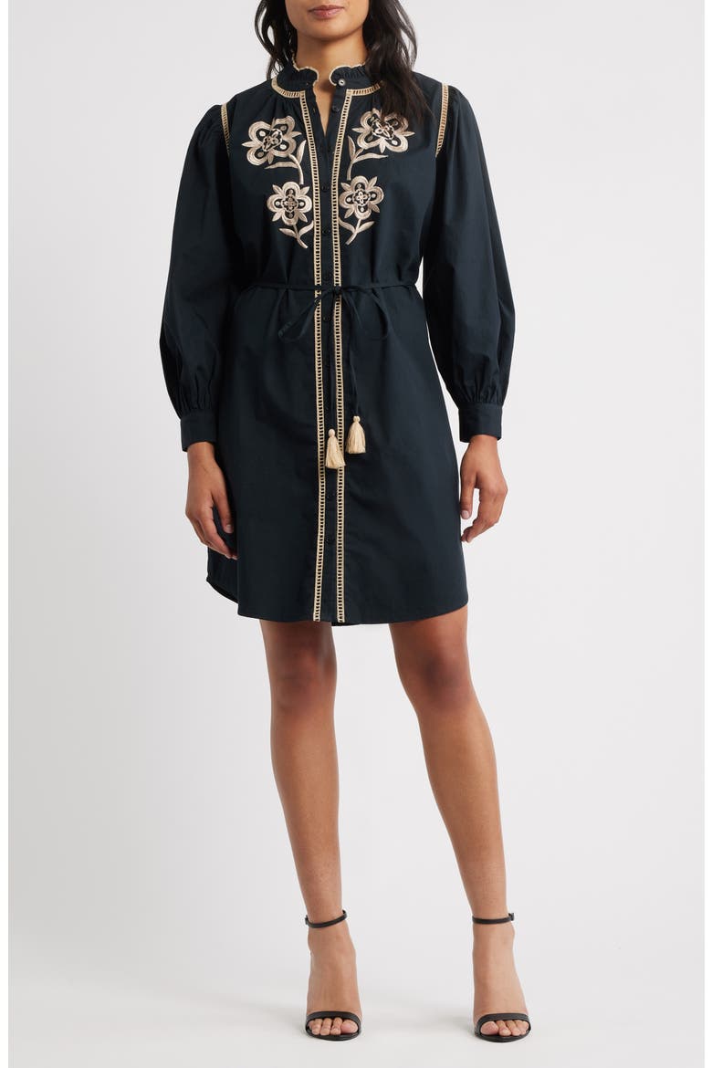 Embroidered Shirtdress, Alternate, color, BLACK/ IVORY