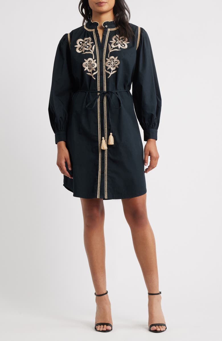 Julia Jordan Embroidered Shirtdress, Alternate, color, Black/ Ivory