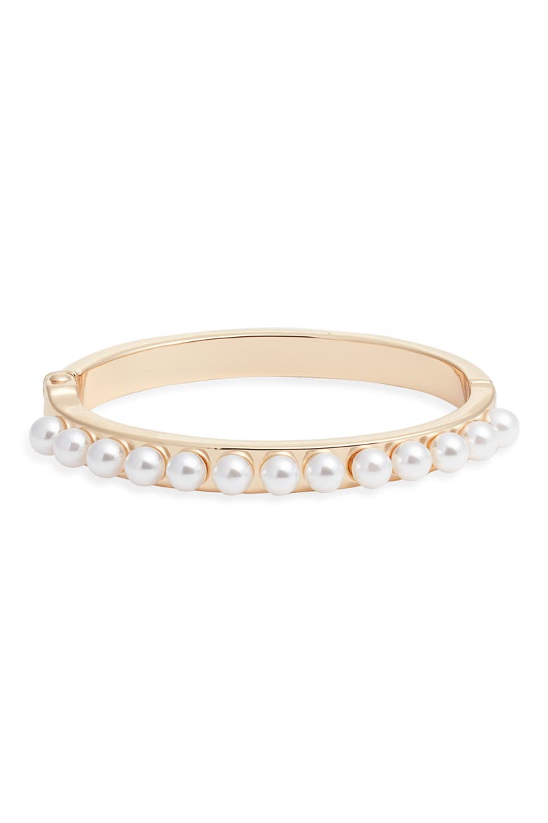 Faux Pearl Orb Bangle, Main, color, WHITE- GOLD