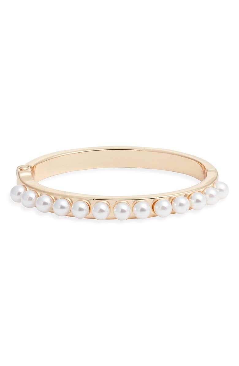 Open Edit Faux Pearl Orb Bangle, Main, color, White- Gold