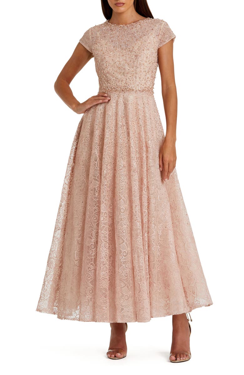 Mac Duggal Embellished Cap Sleeve A-Line Dress, Main, color, Blush