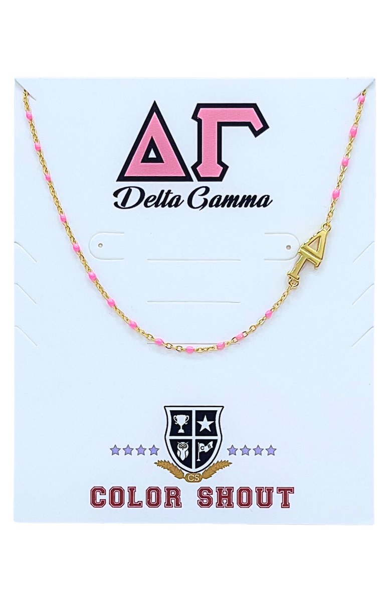 Color Shout Delta Gamma Greek Letter Side Set Necklace, Main, color, Yellow Gold