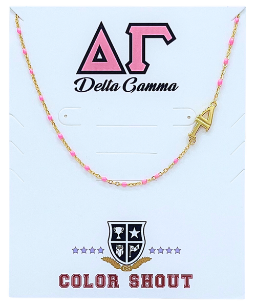 Color Shout Delta Gamma Greek Letter Side Set Necklace In Pink
