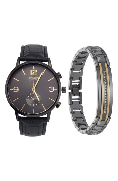 Three-Hand Quartz Bracelet Watch & ID Bracelet Set