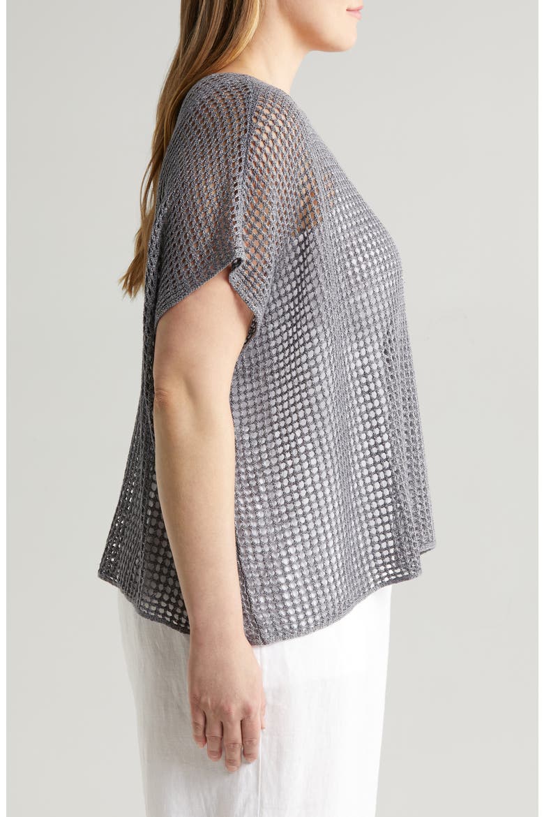 Open Stitch Short Sleeve Organic Linen Sweater, Alternate, color, STEEL