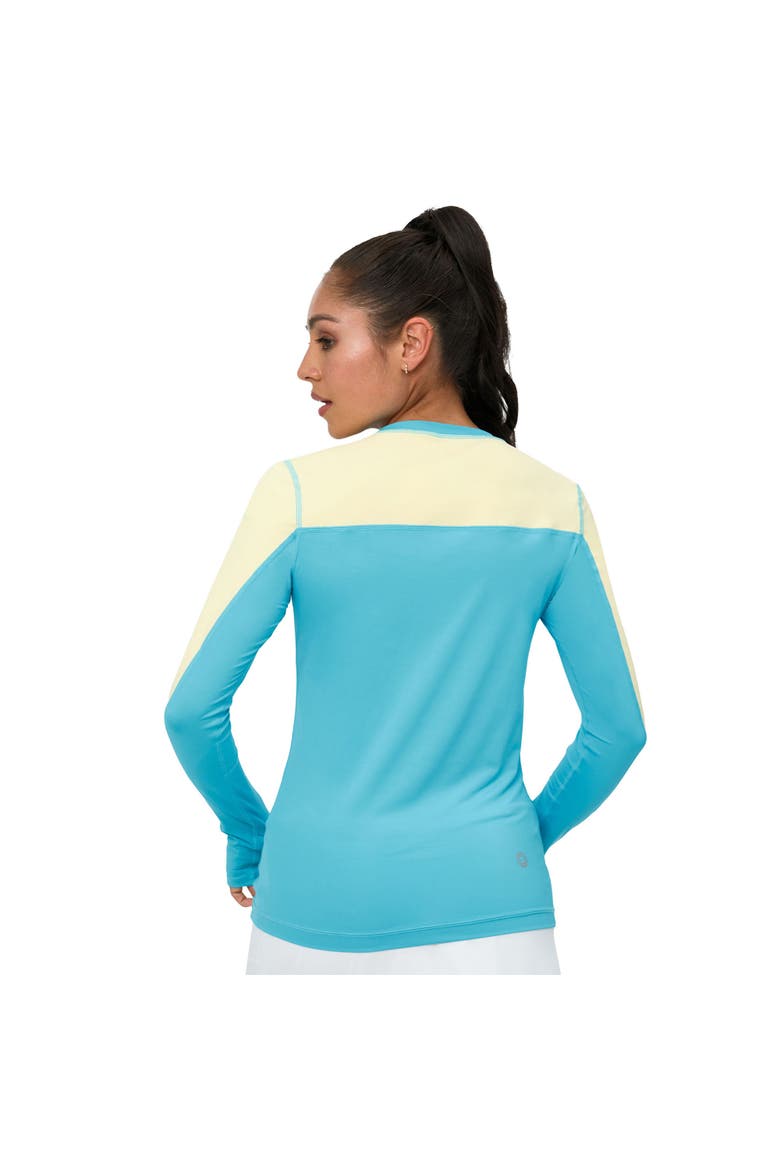 Women's Performance Quarter Zip Long Sleeve Crew Shirt for Sun and UV Protection, Alternate, color, Lt. Turquoise/Lemon Yellow