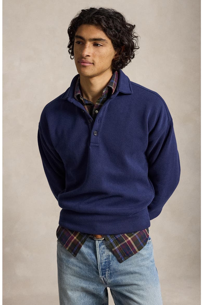 Sueded Heritage Rib Knit Pullover, Alternate, color, NAVY