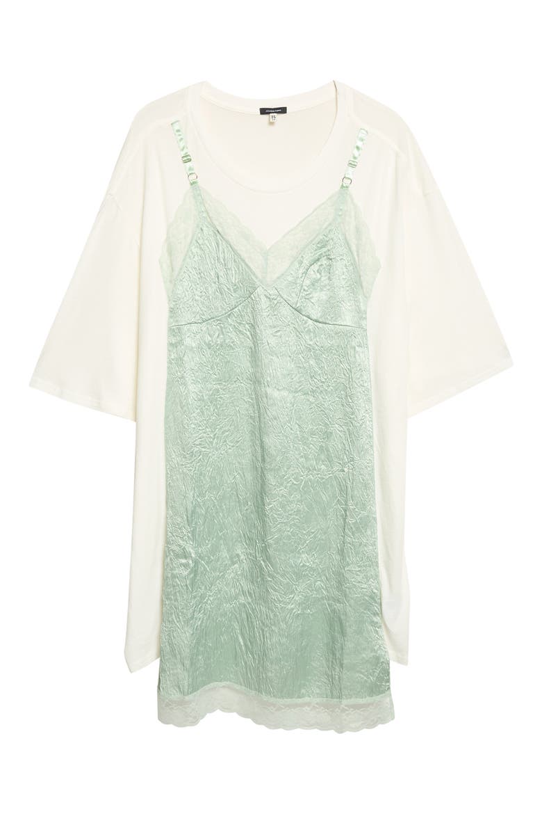 Oversized T-Shirt and Slipdress 2-Piece Set, Main, color, ECRU WHITE/ GREEN