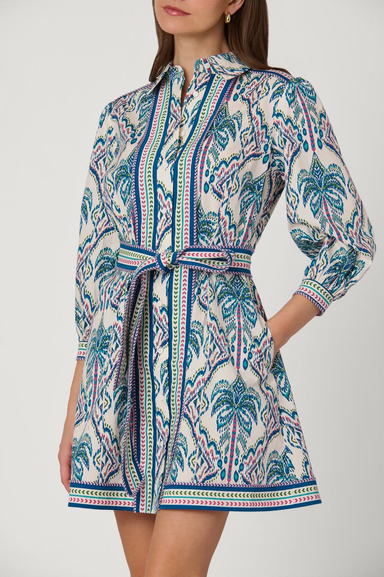 Balinese Palm Print Vesey Dress, Alternate, color, Ivory/Blue Multi