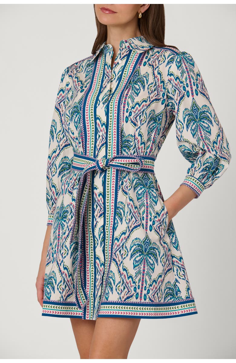 Shoshanna Balinese Palm Print Vesey Dress, Alternate, color, Ivory/Blue Multi