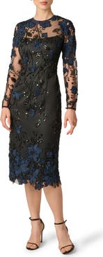 Aidan Mattox 3D Embroidered Sequin Cocktail Dress