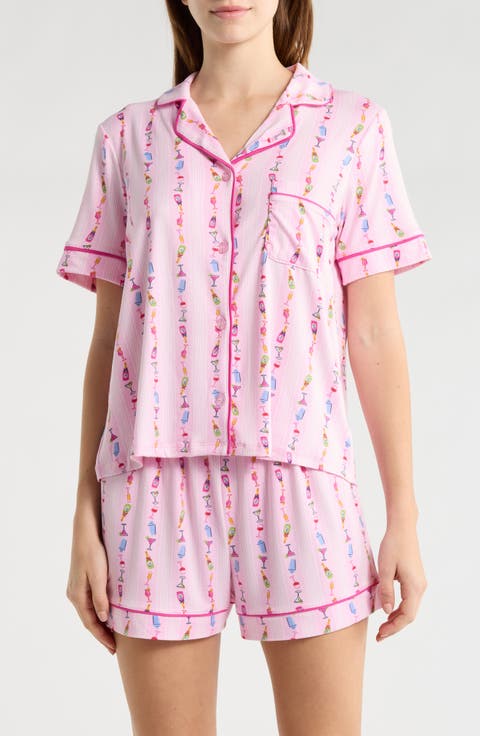 Notch Collar Short Sleeve Top & Shorts Pajamas