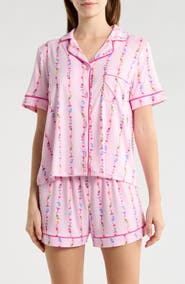 JACLYN Notch Collar Short Sleeve Top & Shorts Pajamas