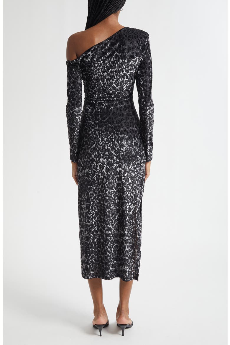 Anastasia Leopard Spot Velvet Burnout One-Shoulder Midi Dress, Alternate, color, BLACK LEOPARD BURNOUT