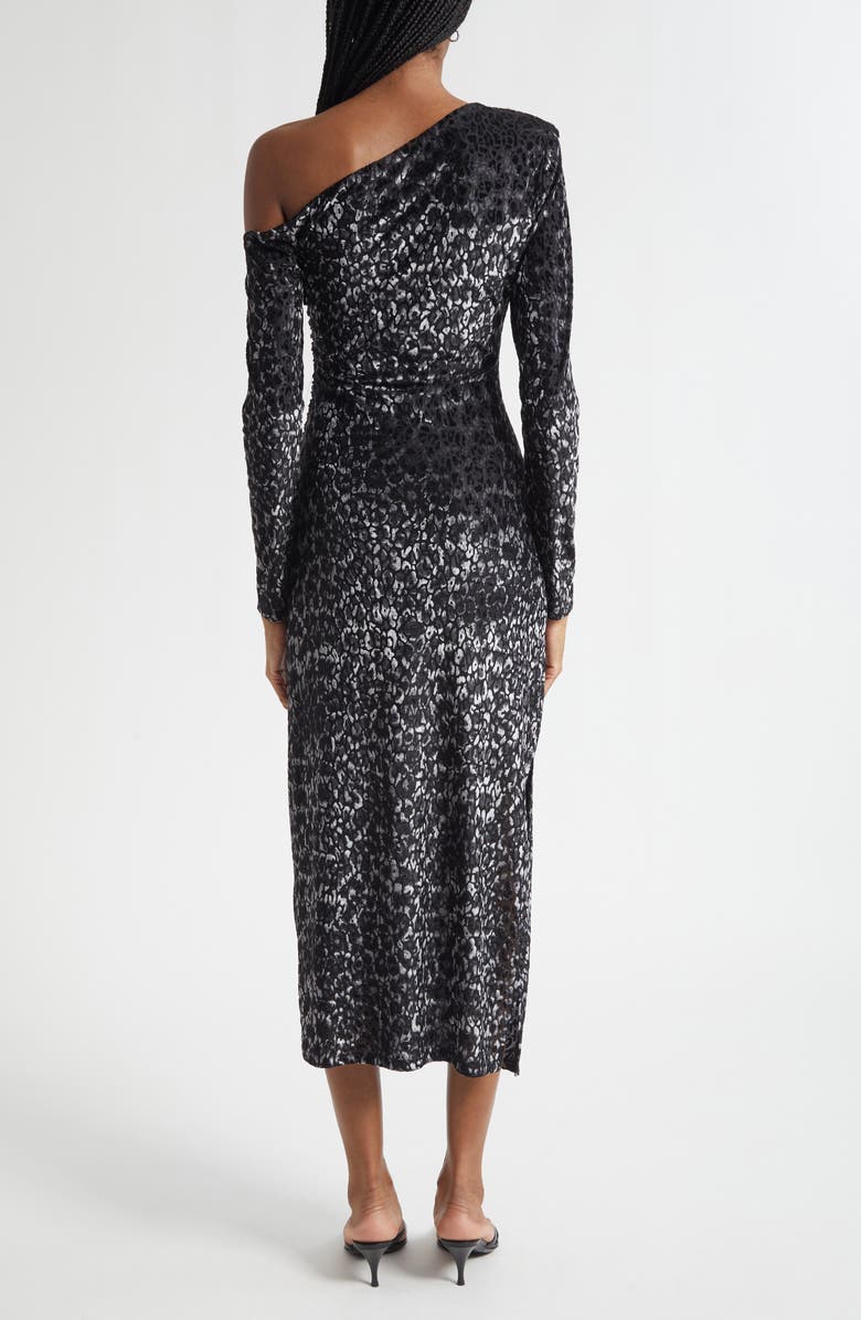Ramy Brook Anastasia Leopard Spot Velvet Burnout One-Shoulder Midi Dress, Alternate, color, Black Leopard Burnout