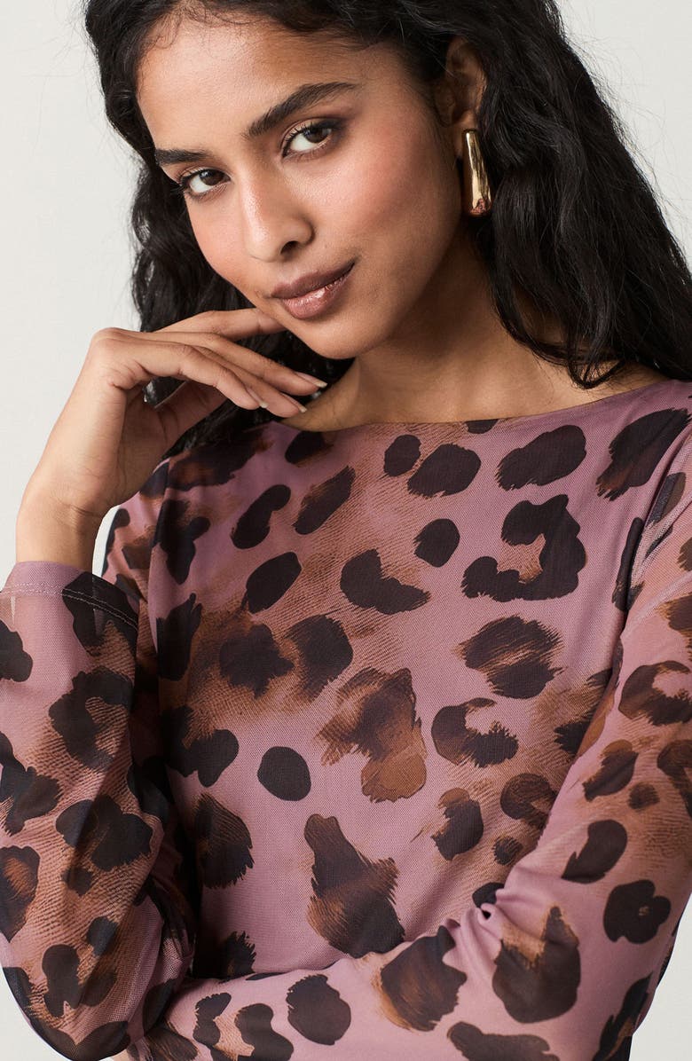 NEXT Animal Long Sleeve Mesh Minidress, Alternate, color, 