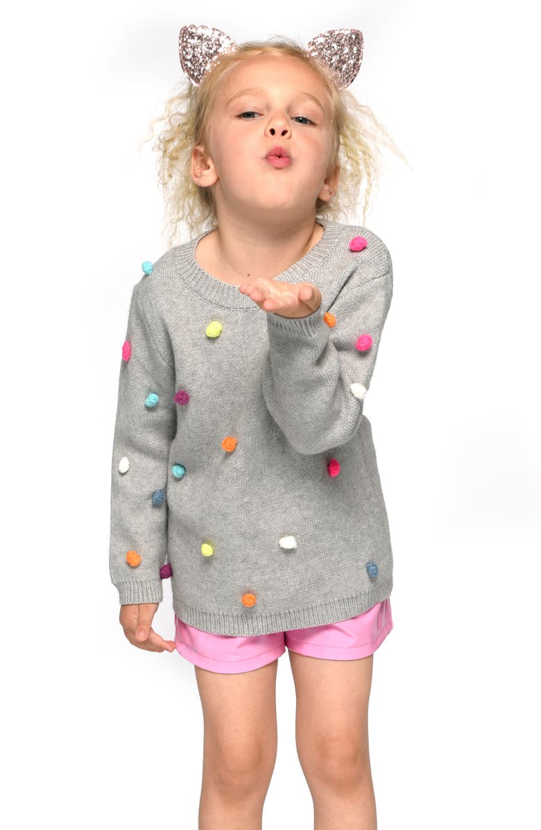 Truly Me Kid's Embellished Pompom Sweater, Alternate, color, 