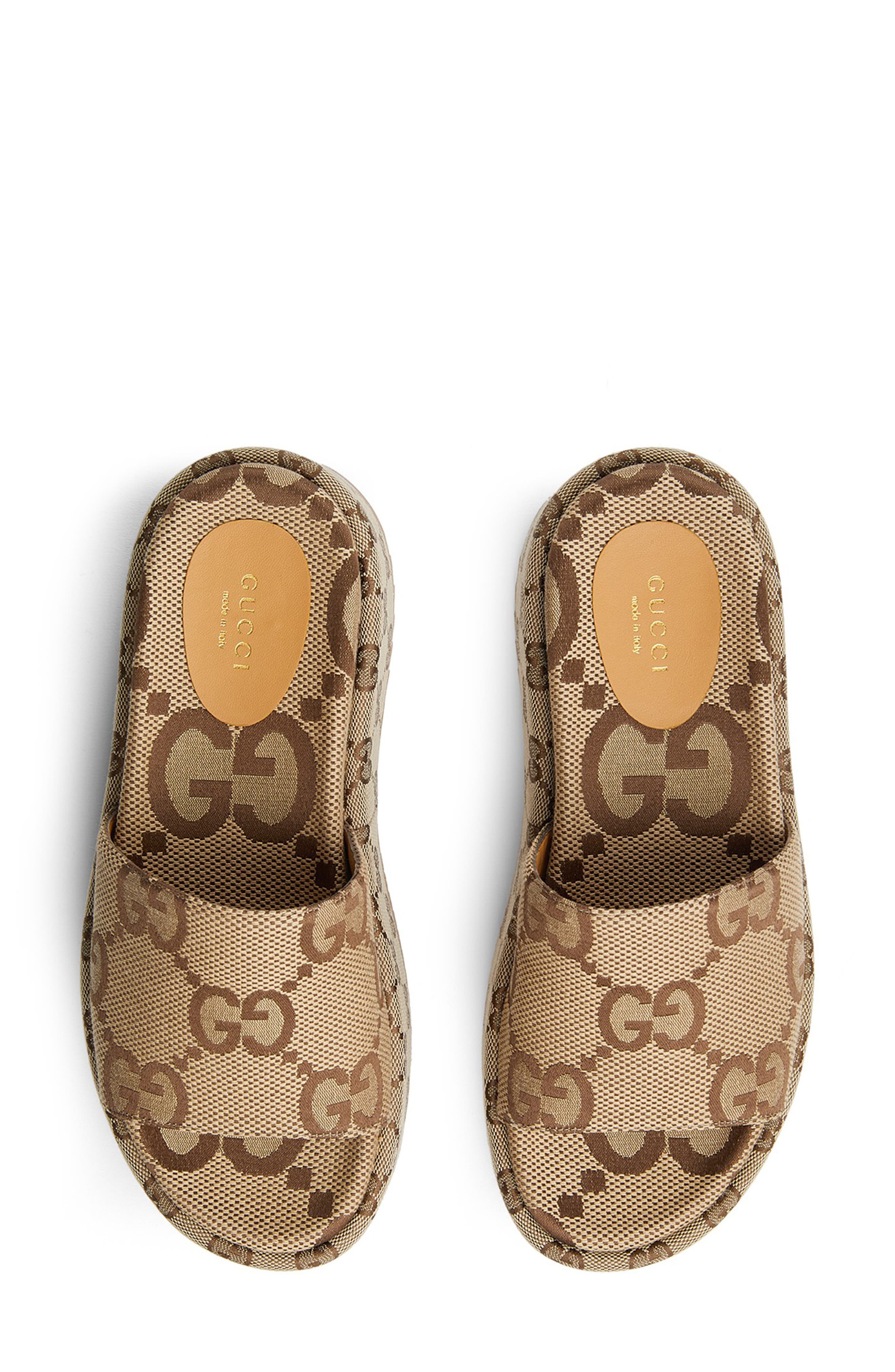 Gucci Angelina GG Logo Platform Slide Sandal, Alternate, color, Beige